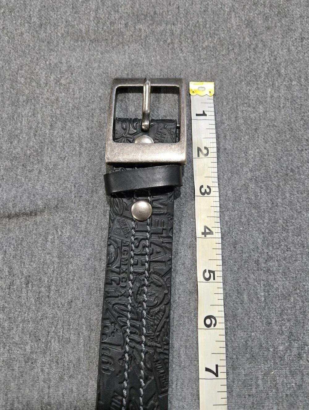 Metal Mulisha Belt Mens Large 36-40 Black Embossed Logo Square Silver Buckle Y2K